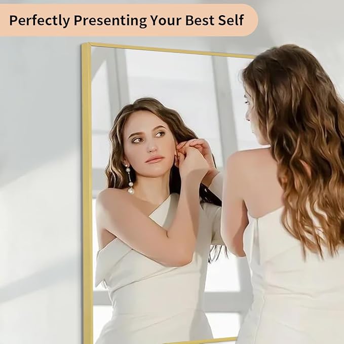 Koonmi Gold Mirrors for Wall, 30x40 Inch Bathroom Mirror, Rectangular Wall Mirror for Living Room Bedroom Bathroom, Hangs Horizontally or Vertically