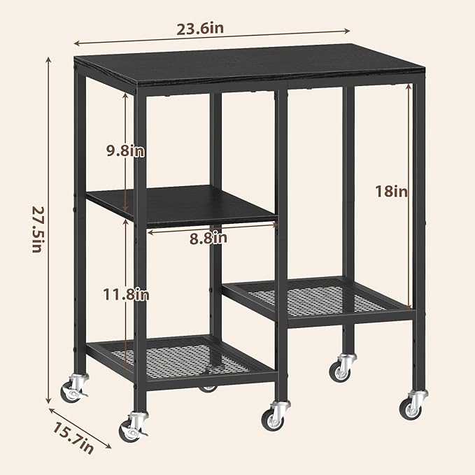 Kitchen Microwave Cart,Microwave Stand with Wheels,Coffee Bar Table Station,4-Tier Rolling Baker's Rack,Small Appliance Storage Shelf,Utility Side Table for Kitchen,Living Room (Black)
