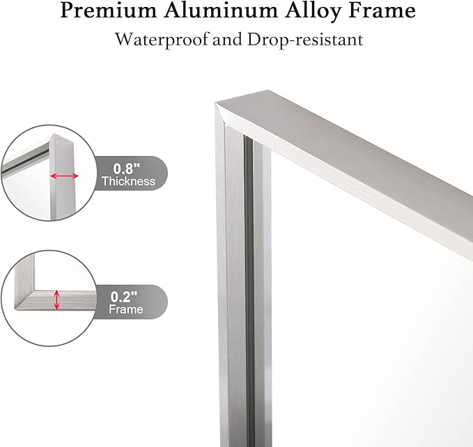 26x40 Inch Silver Bathroom Mirror - Copper-Free Mirror, Aluminum Alloy Frame Vanity Rectangle Wall Mounted Modern Mirror for Bedroom/Living Room/Porch Horizontal or Vertical