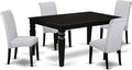 East West Furniture LGBA5-BLK-05 5 Piece Dinette Set Includes a Rectangle Dining Table with Butterfly Leaf and 4 Grey Linen Fabric Parson Dining Room Chairs, 42x84 Inch, Black