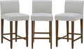 CHITA Counter Height Bar Stools Set of 3, 27" H Seat Height Upholstered Barstools, PU Leather in Creamy Grey