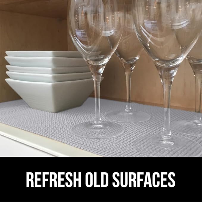 GORILLA GRIP powerGRIP Drawer Shelf and Cabinet Liner, Thick Strong Hold, Non-Adhesive Liners Protect Kitchen Cabinets and Cupboard, Bathroom Drawers, Easy Install, Breathable Mat, 12" x10' Light Gray