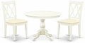 East West Furniture HBCL3-LWH-C 3 Piece Dining Table Set for Small Spaces Contains a Round Dining Room Table with Pedestal and 2 Linen Fabric Upholstered Chairs, 42x42 Inch, Linen White