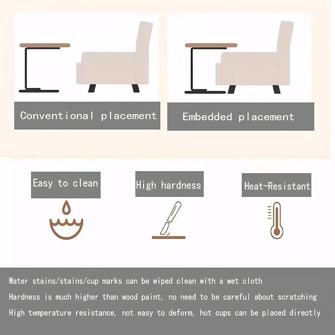 C End Table Adjustable Height,C Shaped Side Tables Living Room and Bedroom for Sofa, Chair,Bed,Coffee Small Spaces Side Table (Wood Grain Color)