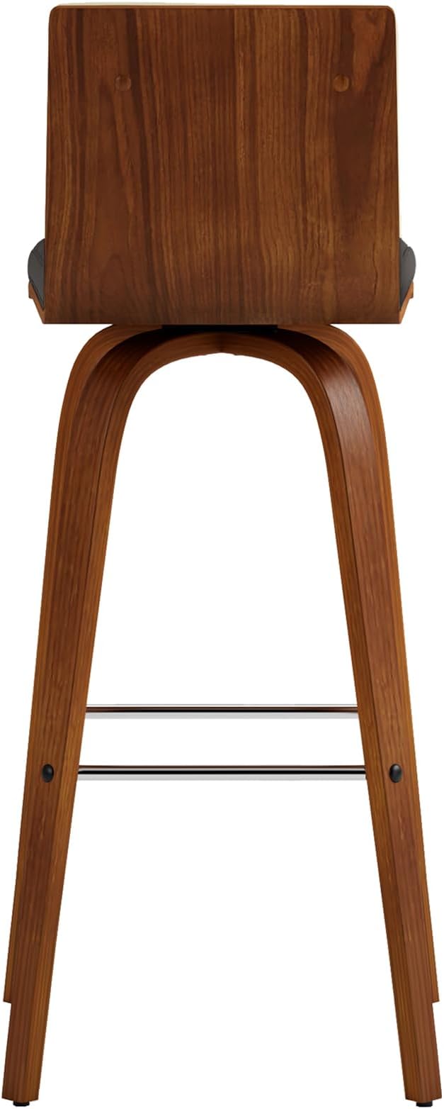 Armen Living Vienna Mid-Century Modern 30" Bar height Barstool Faux Leather Wood Finish, Grey/Walnut