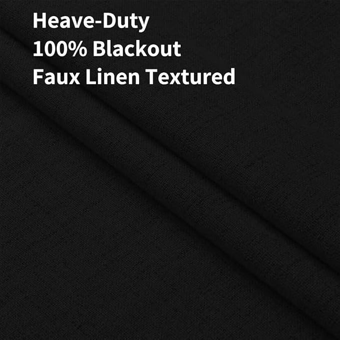 Joydeco Natural Linen Curtains 90 inch Length 2 Panels Set Burg 100% Blackout Patio Door Curtain Room Darkening Sliding Door Curtains Thermal Insulated Back tab Rod Pocket(105x90 inch, Black)