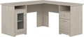 Bush Furniture Cabot 60W L Shaped Computer Desk in Linen White Oak
