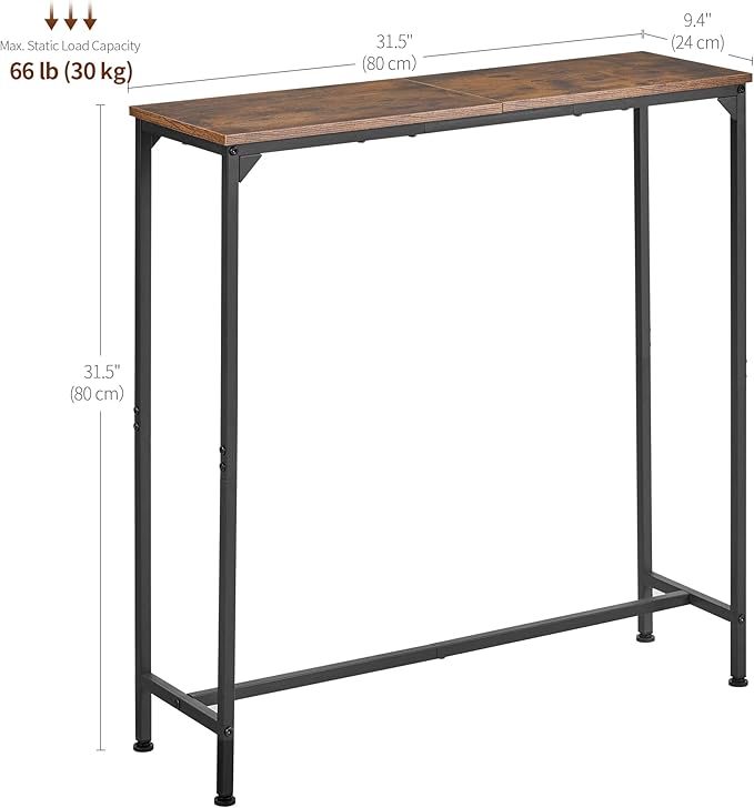 Console Table, Narrow Entryway Table, Thin Sofa Table, Behind Couch Table,for Hallway, Bedroom, Living Room, Foyer, 9.4 x 31.5 x 31.5 Inches, Rustic Brown