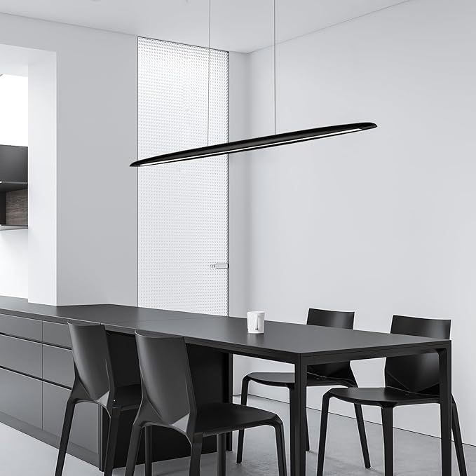 39" Wood LED Linear Pendant Light Black Linear Pendant Dinning Room Hanging Lights LED Dimmable Chandeliers 24w for Dining Room Pool Table Lights Kitchen Island Light Black