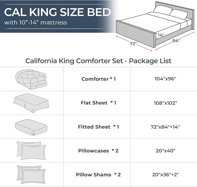 HEVUMYI Royal Blue Cali-King Comforter Set - 7-Piece All Season Bed in a Bag Cali-King, Ultra Soft Bedding Set with Comforter, Flat Sheet, Fitted Sheet, Pillowcases, Pillow Shams