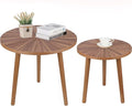 Round Coffee Table Set of 2, Mid Century Modern Coffee Table, Small Farmhouse Coffee Table, Wood Nightstand Bedside Table, Boho Side Table End Tables for Living Room Bedroom Office Balcony