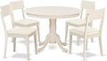East West Furniture HLAD5-LWH-LC 5 Piece Dinette Set for 4 Includes a Round Dining Table with Pedestal and 4 Faux Leather Dining Room Chairs, 42x42 Inch, Linen White
