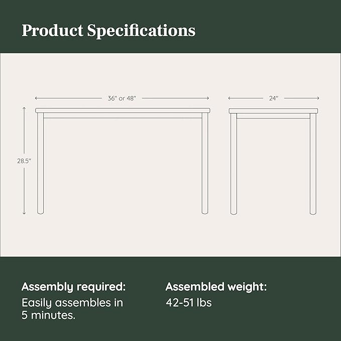 Branch Daily Desk - Functional at Home Office Desk with Effortless Assembly, Timeless Design, Rounded Corners, and Built-in Cable Notch - 48” W x 28.5” H x 24” D - Walnut White Work Table