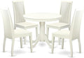 East West Furniture ANIP5-LWH-W 5 Piece Modern Dining Table Set Includes a Round Kitchen Table with Pedestal and 4 Dining Room Chairs, 36x36 Inch, Linen White