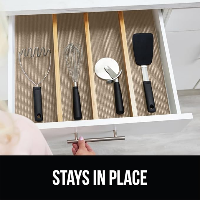 GORILLA GRIP powerGRIP Drawer Shelf and Cabinet Liner, Thick Strong Hold, Non-Adhesive Liners Protect Kitchen Cabinets and Cupboard, Bathroom Drawers, Easy Install, Breathable Mat, 24" x20', Beige