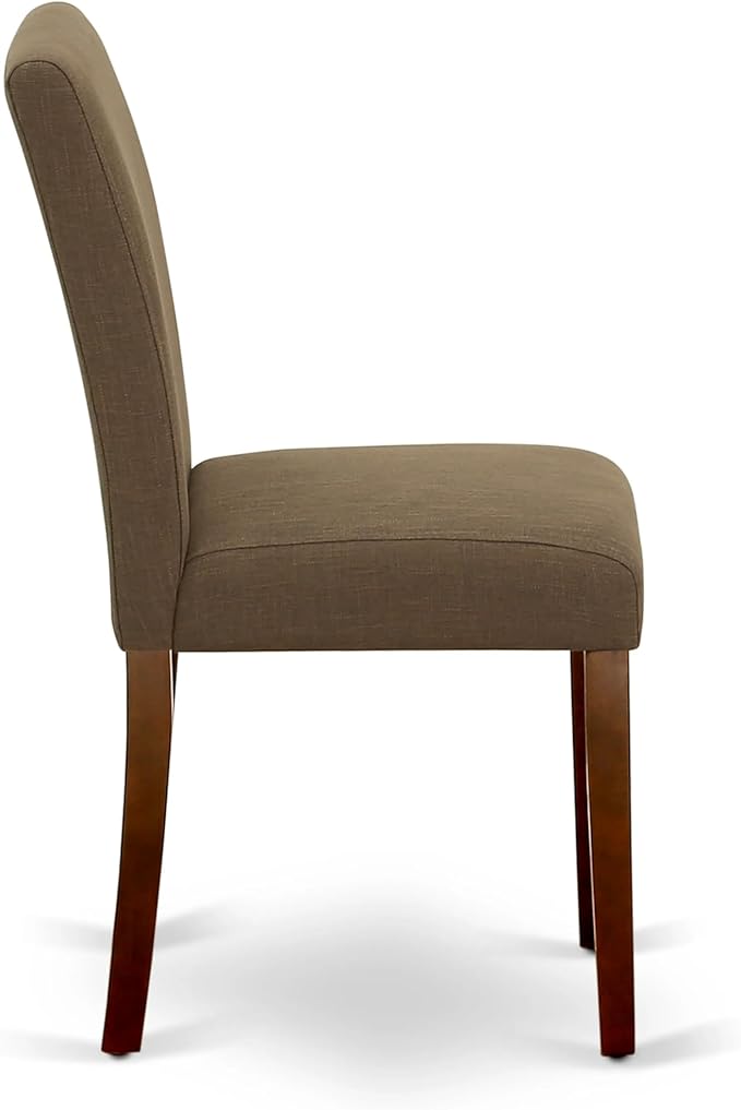 East West Furniture AMAB3-MAH-18 3 Piece Kitchen Table Set for Small Spaces Contains a Round Dining Table with Pedestal and 2 Coffee Linen Fabric Upholstered Chairs, 36x36 Inch, Mahogany