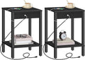 HOOBRO Side Table with Charging Station, Set of 2 End Tables with USB Ports and Outlet, Nightstand with 2-Tier Storage Shelf, for Living Room, Bedroom, Small Space, Black BK91UBZP201