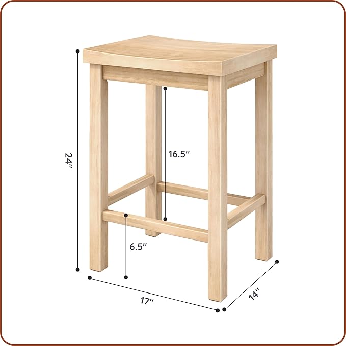 Grain & Grove Smith Collection Set of 4 Solid Wood Counter Height Bar Stools, 24-Inch Saddle Seat Backless Stools, Ideal for Kitchen Island, Dining, or Home Bar Seating, Blonde