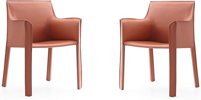 Manhattan Comfort Vogue Modern Faux Leather Dining Chairs, Metal Frame, Comfortable Padded Seat, Fully Assembled Armchair Accent Furniture, Set of 2, Clay