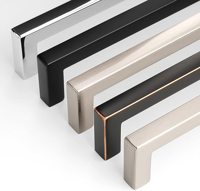 KOOFIZO Solid Square Bar Cabinet Handle - Chrome Furniture Pull, 10 Inch/256mm Screwhole Distance, 1-Piece for Kitchen Cupboard Door, Bedroom Dresser Drawer, Bathroom Wardrobe Hardware