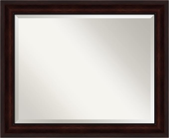 Amanti Art Brown Bathroom Mirror for Over Sink, 27x33 Coffee Bean Brown Rectangle Vanity Mirror, Large Casual Frame, Hangs Horizonally and Vertically, Bathroom Wall Decor, Beveled Edge from WI, USA