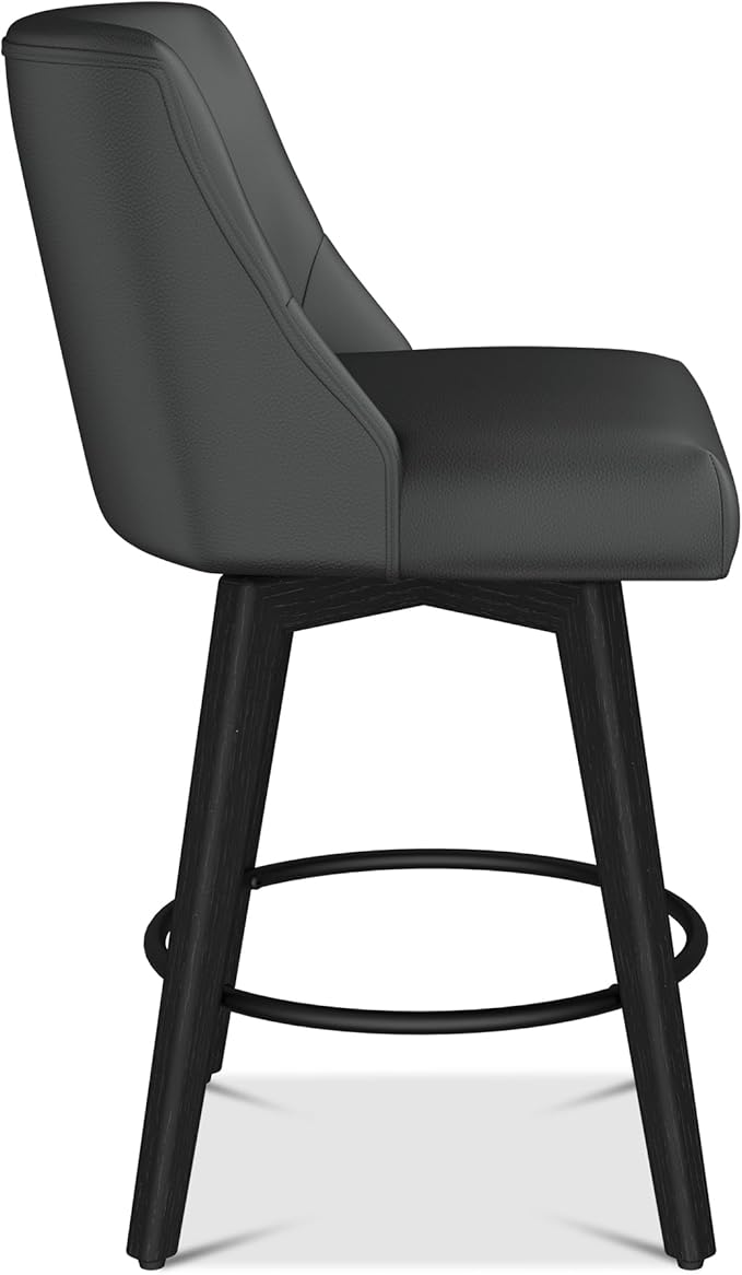 Counter Height Bar Stools Set of 3, Modern Swivel Barstools with Back and Wood Legs, Faux Leather Upholstered Bar Chairs, 26" H Kitchen Counter Stools, Kitchen Island Home Bar, Black Grey