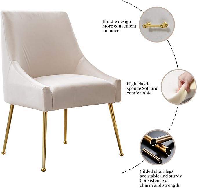 Modern Velvet Dining Chairs Set of 4, Contemporary Upholstered Furniture Collection with Polished Gold Metal Legs, Elegant Accent Chairs for Kitchen Living Room(White)