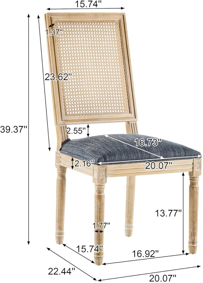 Merax Upholstered Solid Wood Dining Chairs Set of 2, French Country Style Accent Side Seating Furniture for Kitchen, Living Room, Wicker Back, Blue Gray