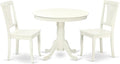 East West Furniture ANAV3-LWH-W 3 Piece Dining Table Set for Small Spaces Contains a Round Kitchen Table with Pedestal and 2 Kitchen Dining Chairs, 36x36 Inch, Linen White