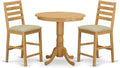 East West Furniture JACF3-OAK-C 3 Piece Kitchen Counter Height Dining Table Set Contains a Round Pub Table with Pedestal and 2 Linen Fabric Upholstered Chairs, 36x36 Inch, Oak