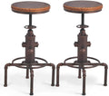 Topower Antique Vintage Industrial Barstool Solid Wood Water Pipe Fire Hydrant Design Cafe Coffee Industrial Bar Stool Set of 2 Red Bronze