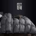 Luxurious Goose Down Feather Fiber Comforter Oversize California King Size Duvet Insert, Pinch Pleat Ruffled Twisted Flower, 108 x 98 inches, 100% Egyptian Cotton Cover, 80 oz. Fill Weight, Gray