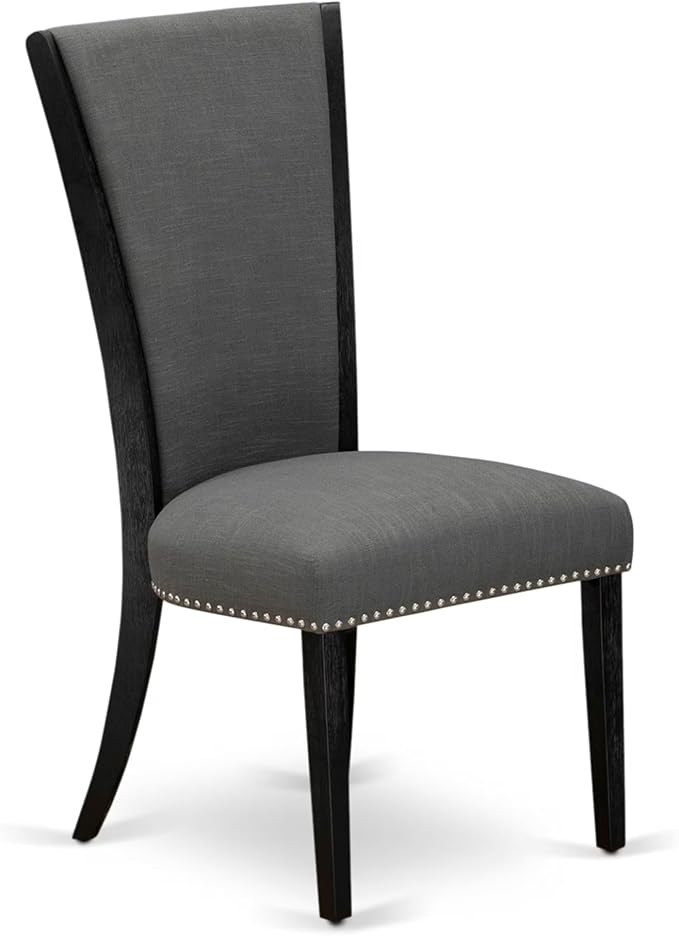 East West Furniture V676VE650-5 5 Piece Dining Set Includes a Rectangle Dining Room Table with V-Legs and 4 Dark Gotham Linen Fabric Parson Chairs, 36x60 Inch, Multi-Color