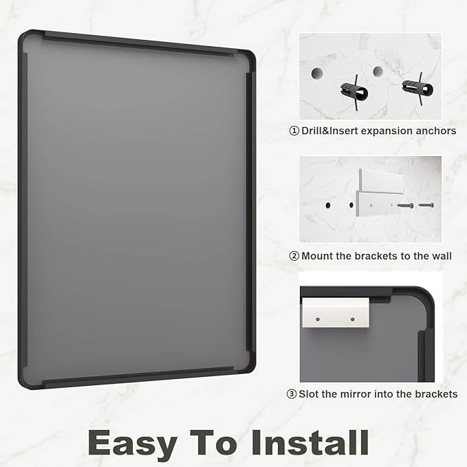 48x30 Black Bathroom Wall Mirror, Black Matal Framed Mirror, Matte Rectangle Bathoom Vanity Mirror, Anti-Rust, Shatterproof, Hangs Vertically or Horizontally