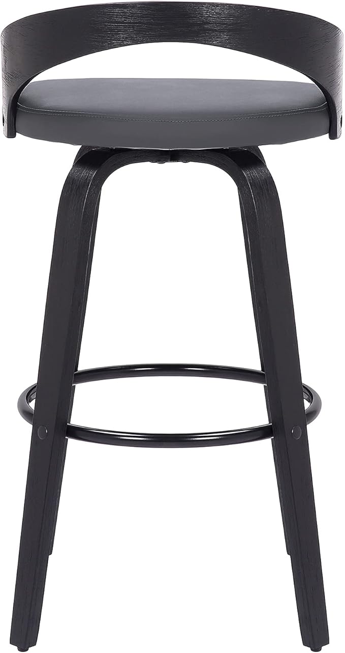 Armen Living Sonia 26" Counter Height Swivel Gray Faux Leather and Black Wood Bar Stool - Set of 3