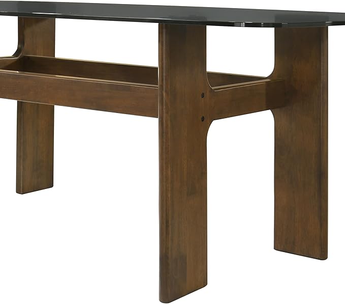 Armen living Ileena Mid-Century Modern 7-Piece Wood Dining Set in Walnut with Tempered Glass Top