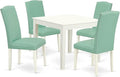 East West Furniture OXEN5-LWH-57 5 Piece Kitchen Table & Chairs Set Includes a Square Dining Room Table and 4 Pond Faux Leather Parsons Dining Chairs, 36x36 Inch, Linen White