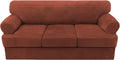 H.VERSAILTEX Sofa Cover 4 Piece T Cushion Sofa Slipcovers Thick Velvet Couch Cover Stretch T Cushion Sofa Covers for 3 Cushion Couch with 3 Individual T Cushion Covers Washable, Rust