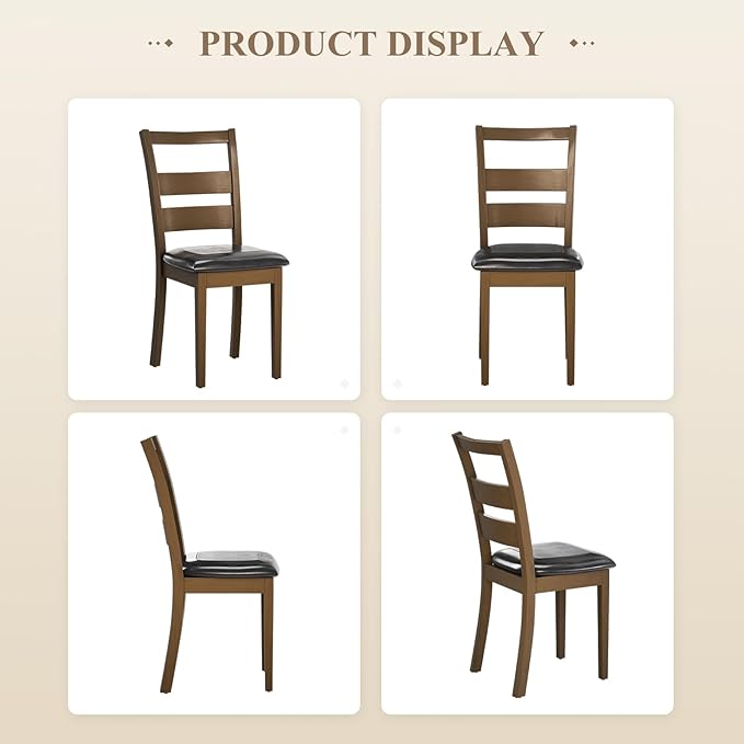 COLAMY Upholstered Dining Chairs Set of 6, PU Leather Ladder High Back Dining Room Kitchen Side Chair with Adjustable Foot Pegs, Dark Brown