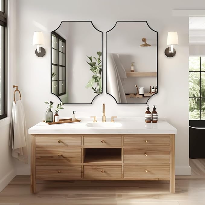 ANDY STAR 30x40 Inch Bathroom Mirror, Black Bathroom Mirror for Over Sink, Unique Rectangle Wall Mirror, Matte Black Framed Rectangular Mirror with Scalloped Edges, Ideal for Home Decor
