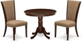 East West Furniture ANVE3-MAH-47 3 Piece Dining Table Set for Small Spaces Contains a Round Kitchen Table with Pedestal and 2 Light Sable Linen Fabric Parson Chairs, 36x36 Inch, Linen White