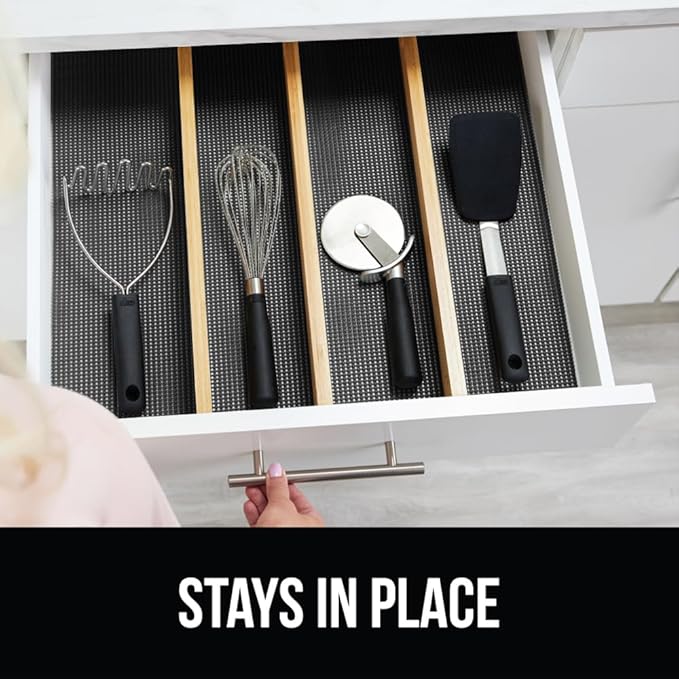 GORILLA GRIP powerGRIP Drawer Shelf and Cabinet Liner, Thick Strong Hold, Non-Adhesive Liners Protect Kitchen Cabinets and Cupboard, Bathroom Drawers, Easy Install, Breathable Mat, 12" x10', Charcoal