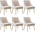 Modern Velvet Dining Chairs Set of 6, Contemporary Upholstered Furniture Collection with Polished Gold Metal Legs, Elegant Accent Chairs for Kitchen Living Room(White)