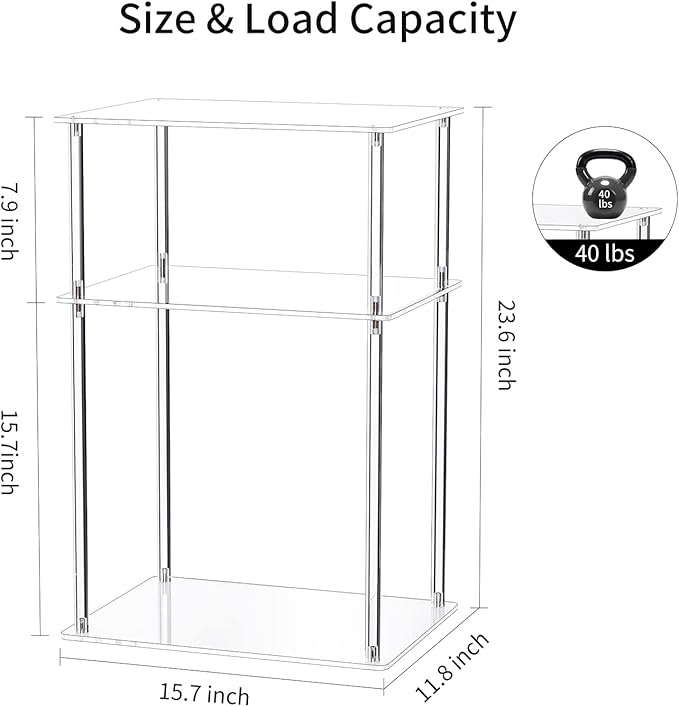 Clear Acrylic Side Table, 3-Tier End Table for Living Room, Small Bedside Tables Nightstand for Bedroom, Home Decor Accent Table, 15.7" L x 11.8" W x 23.6" H