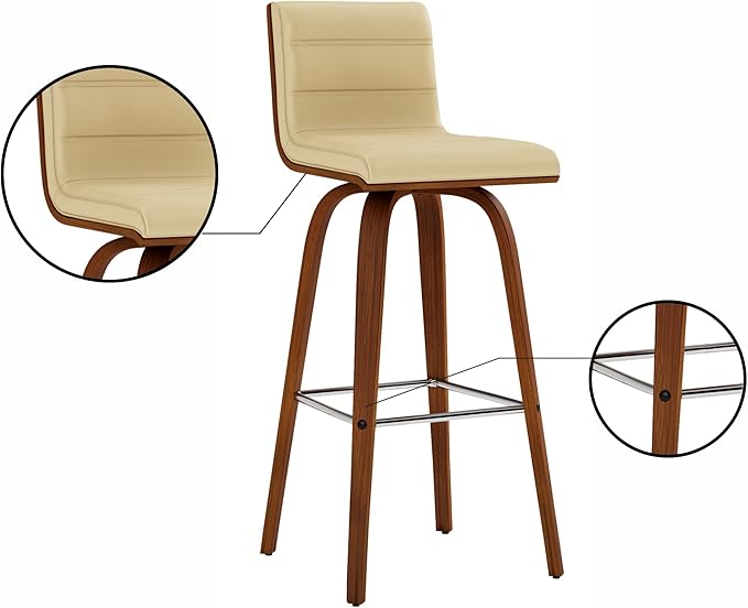 Armen Living Vienna Bar Height Bar Stool Kitchen and Dining, 30" Cream/Walnut, More color/size option