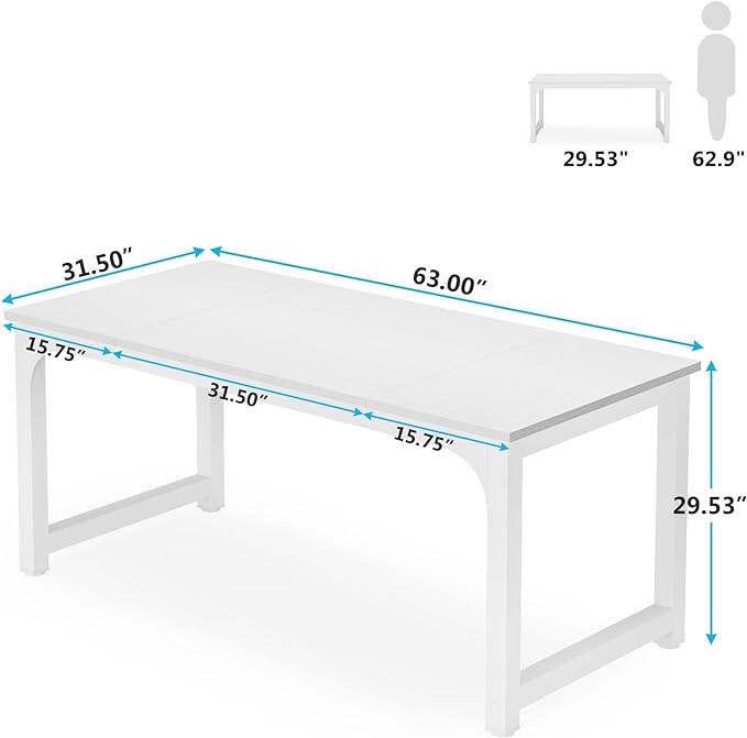 Tribesigns 63”Executive Desk, Large Office Computer Desk with Thicken Frame, Modern Simple Workstation Business Furniture for Home Office, White