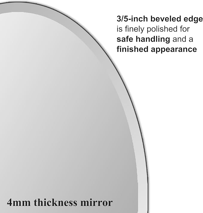 Oval Mirror Frameless Bathroom Mirror for Over Sink, Beveled Polished Wall Mirror for Bathroom, Bedroom, Vanity and Entryway 16" x 24"
