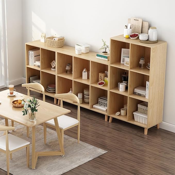 IOTXY Open Cube Low Bookcase - 3-Tier Freestanding Storage Display Cabinet Organizer with Legs for Home Office, 8-Cubes Open Shelf Short Bookshelf, Oak