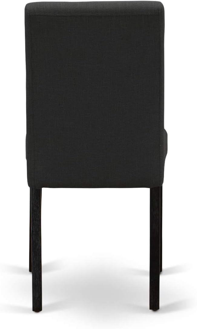 East West Furniture AMAB3-ABK-24 3 Piece Modern Dining Table Set Contains a Round Kitchen Table with Pedestal and 2 Black Color Linen Fabric Upholstered Chairs, 36x36 Inch, Wirebrushed Black