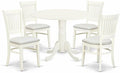 East West Furniture DLVA5-LWH-C 5 Piece Dining Table Set for 4 Includes a Round Kitchen Table with Dropleaf and 4 Linen Fabric Kitchen Dining Chairs, 42x42 Inch, Linen White
